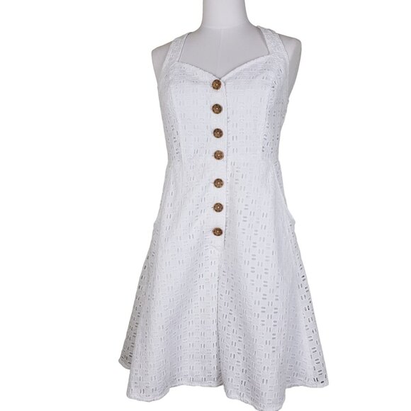 Anthropologie Cotton White Eyelet Romper Dress 4 Culottes  *SLIGHT FLAW* - Picture 7 of 13